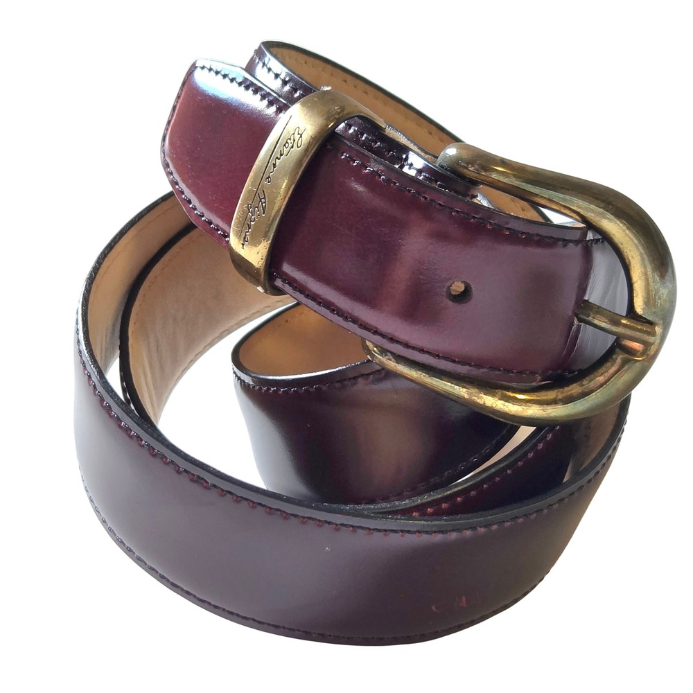 Etienne Aigner Mens Burgundy Lucido Aniline Leather Belt Brass Buckle Size 40